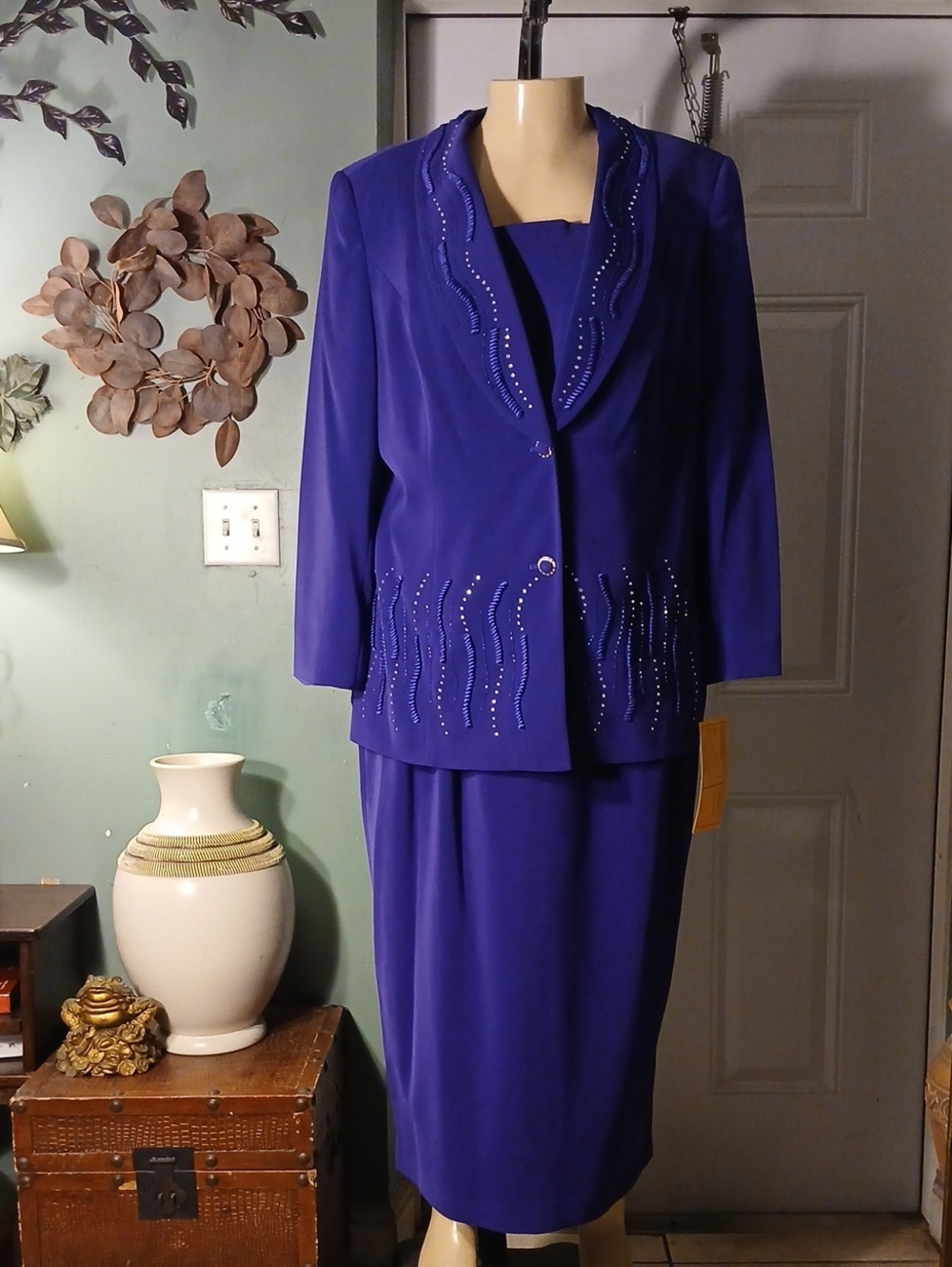 Psalm: CIV Elegant Women's Purple Beaded Jacket & Skirt Set